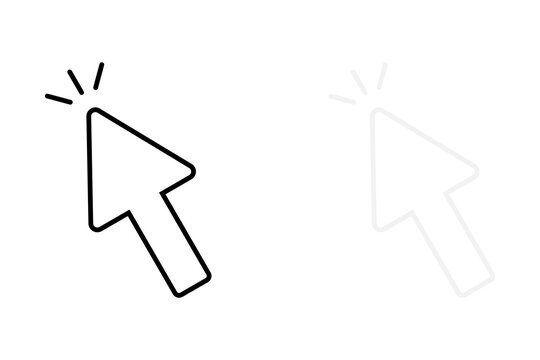 Black and light grey computer mouse arrow cursor icons with click action lines