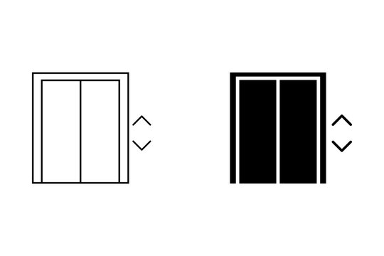 Simple elevator door icons with up and down arrow buttons in black and white styles
