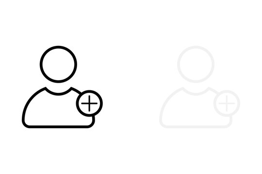 Add friend user profile icon with black and light gray outline stroke design