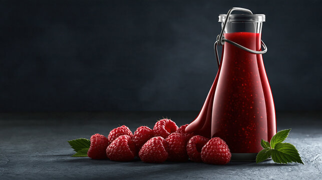 Fresh red raspberry smoothie with mint leaf