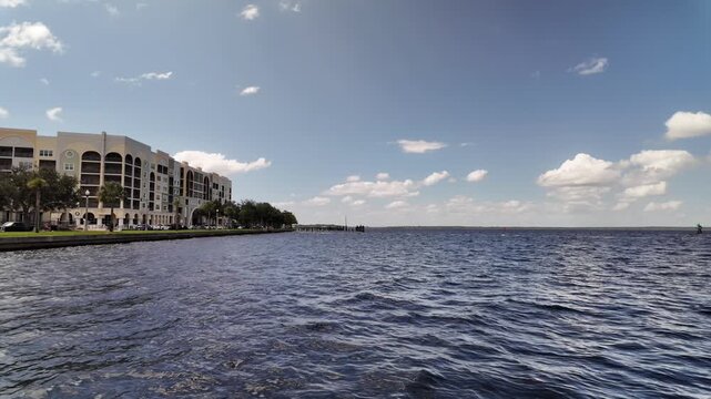 Slow Motion Waves Along Sanford Waterfront on Lake Monroe in Florida