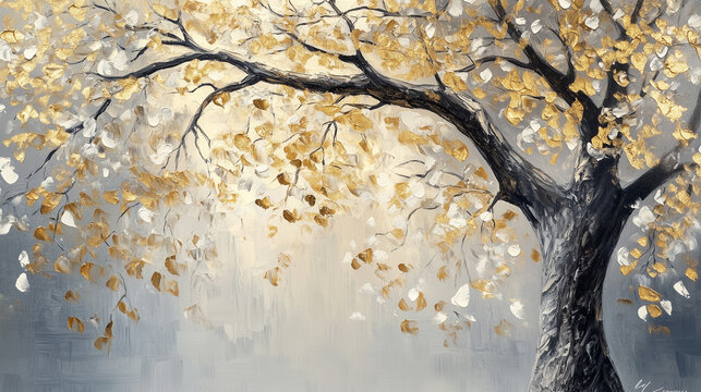 Nature autumn leaf theme expressed through illustration and forest. Illustration illustration presenting colorful and wallpaper. Accents include fine arts, serene, minimalist, contemporary and calm.