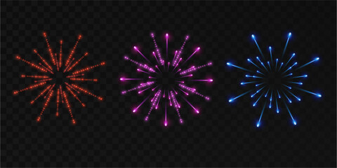 Obraz premium Vibrant, festive fireworks display featuring multicolored bursts, glowing particles, and sparkling light effects against a dark background.