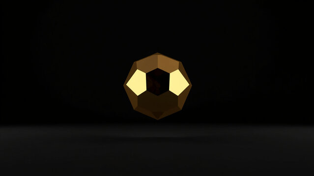 Abstract golden geometric sphere with glowing facets floating in dark background