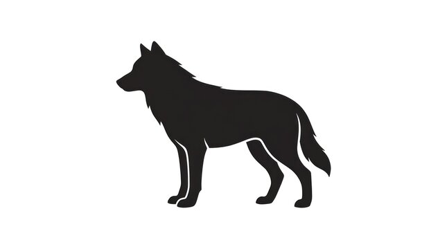 Isolated black silhouette of a standing canine creature on white background