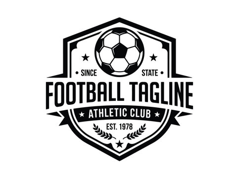 Vintage black and white football club emblem featuring a soccer ball and laurel wreath with athletic club text and established date 1978 on white background