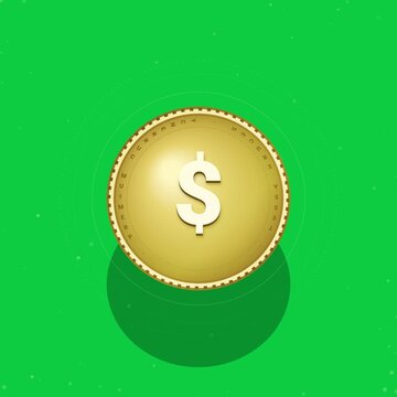 Golden coin with dollar and cent symbols rotation on green background