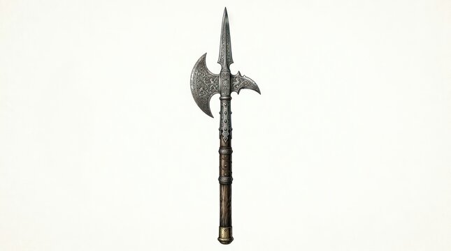 Medieval halberd weapon close up detail isolated on white