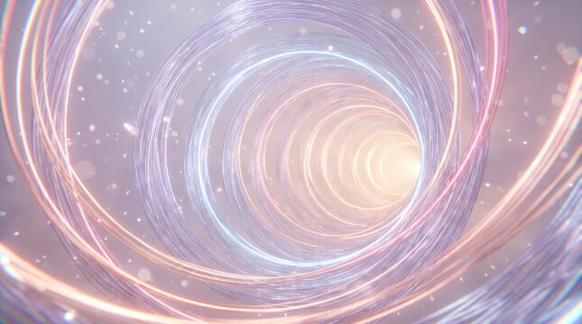Luminous spiral tunnel with converging glowing rings and warm center light
