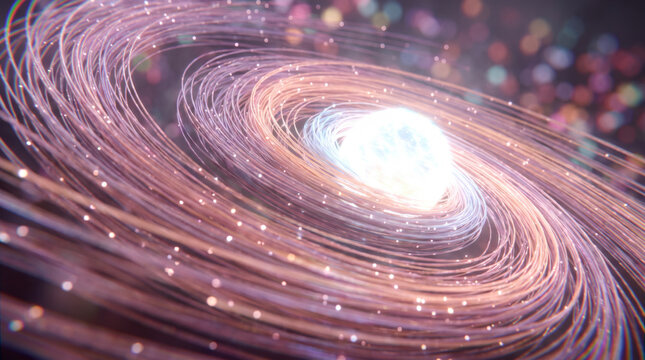 Radiant cosmic vortex spiraling around glowing core with swirling trails