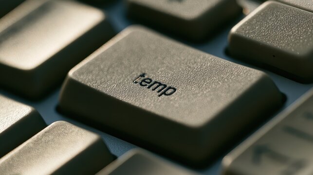 Macro photograph of a single keyboard key with 'temp' legend symbolizing temporary assistance at work