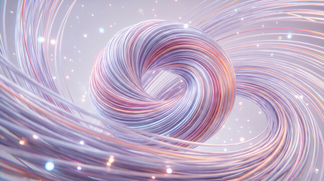 Intricate woven torus knot formed by swirling multicolored light strands