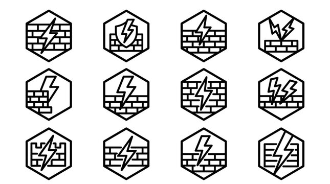 Cybersecurity Firewall Icons Set Vector Graphic.