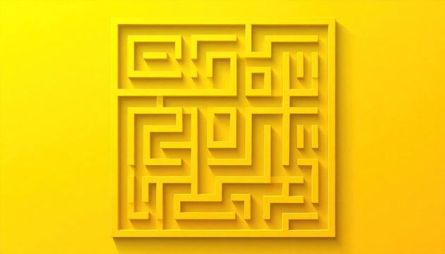 Minimalist yellow 3D labyrinth top view.