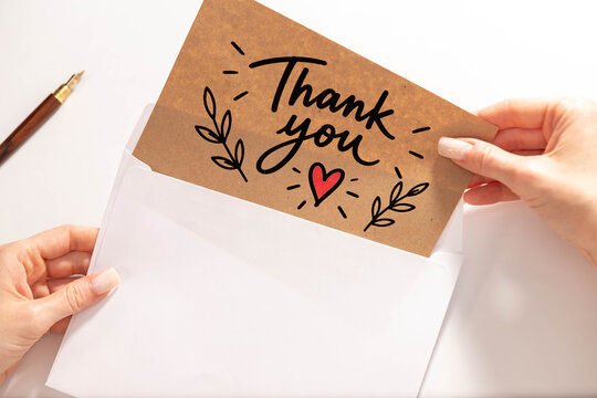 Thank You Card in Envelope with Handwritten Gratitude Message.
