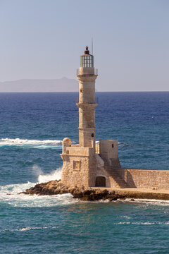 Venetian Lighthouse in Chania Harbor, Crete, Greece
