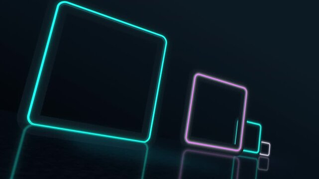 Neon Rounded Square Frames with Floor Reflections