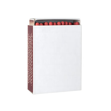 Matchbox with red tipped wooden matches inside a plain white cardboard container for fire and lighting purposes&nbsp;
