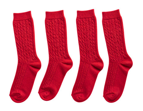 Red knitted socks arranged in a row featuring soft wool texture for winter fashion seasonal clothing retail projects shown as a high quality&nbsp;&nbsp;