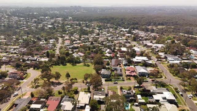 Aerial drone view of Loftus, in the Sutherland Shire, South Sydney, NSW Australia looking toward Loftus on a sunny day in September 2026