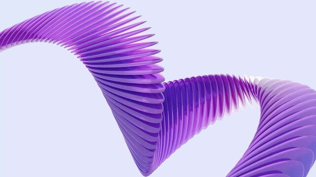 3D abstract purple spiral wave animation on a white background. Modern glossy metallic motion graphics loop