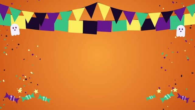 Halloween Party Title Background with Bunting and Confetti