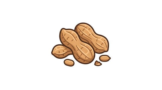 A clean vector illustration of a stack of fresh unshelled peanuts with small single peanuts scattered around them, isolated on a solid white background