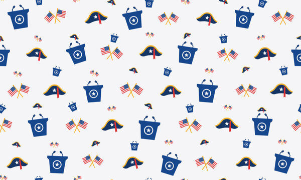 Presidents Day Seamless Pattern with American Flags and Podiums