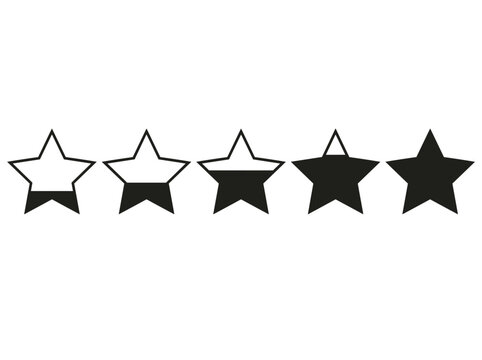vector Customer Satisfaction Rating Displayed with Five Stars, Three Filled and Two Partially Filled Silhouette on transparent background