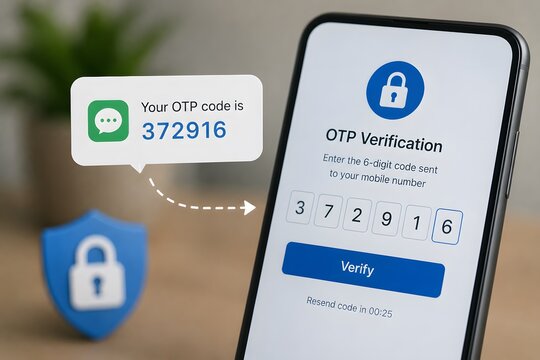 One-time password verification on a mobile phone for digital security and authentication.