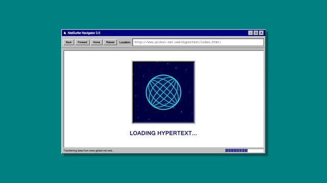 Retro internet loading screen with multiple vintage browser windows
