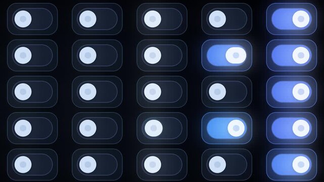 UI Toggle Switches Flipping On and Off in Sequence Control Panel Seamless Loop in cool cobalt tones
