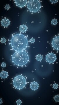 Microscopic virus particles floating in a medical medium seamless loop in deep navy tones vertical 9:16