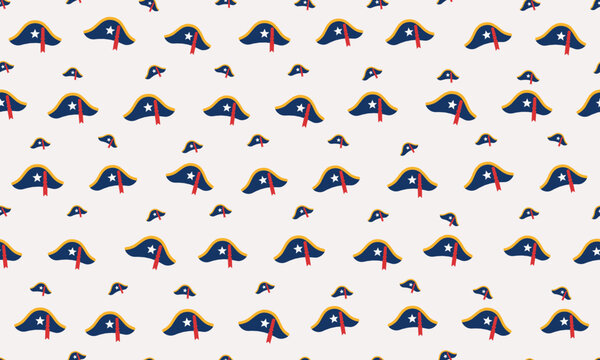 Patriotic seamless pattern with colonial tricorne hats and stars