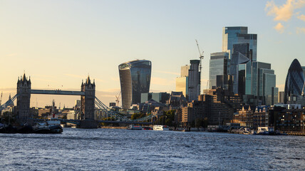 London City Skyline with Tower Bridge and Modern Skyscrapers at Sunset © Aleksey