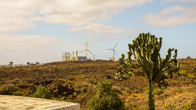 Field with power plant 