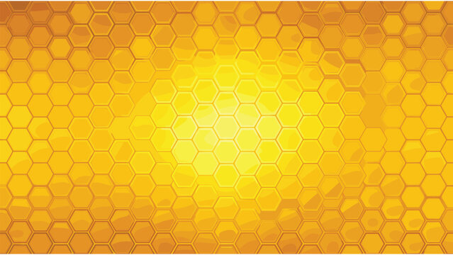 Honeycomb hexagon pattern golden amber geometric texture vector illustration for bee products marketing and natural food branding