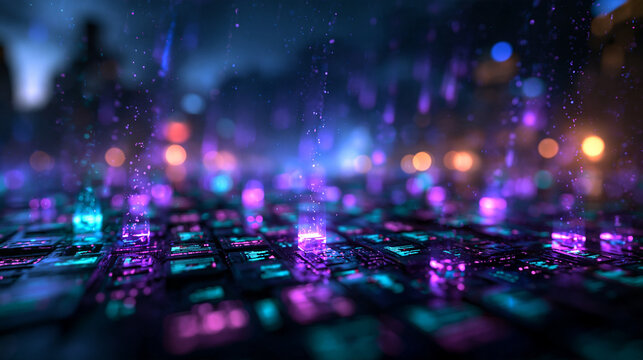 Abstract Futuristic Digital Data Stream with Neon Glow