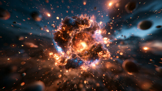Supernova Explosion with Glowing Nebula Dust in Deep Space