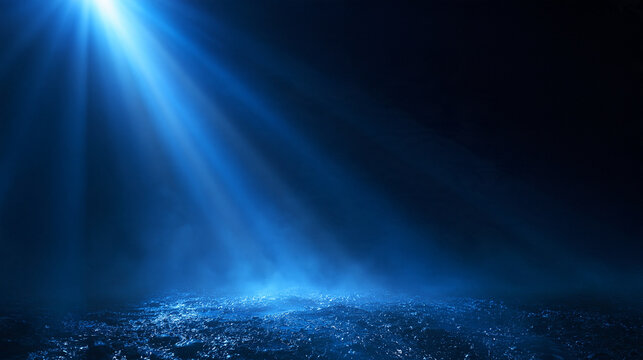 Blue Spotlight Shining on Empty Stage Background