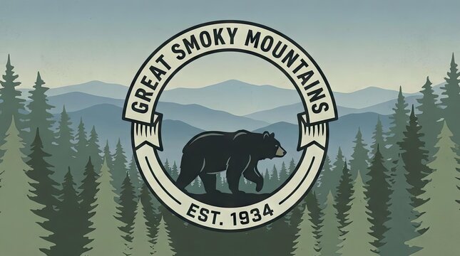 Great Smoky Mountains National Park bear badge logo design.