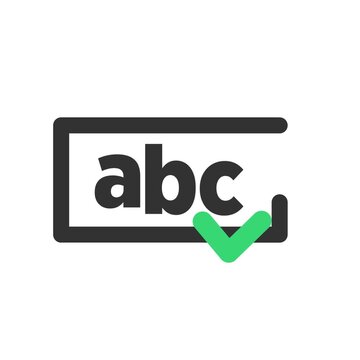 Alphabet letters inside rectangular frame with green checkmark symbol video motion clip