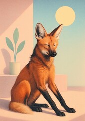 Fototapeta premium Serene fox in abstract setting.