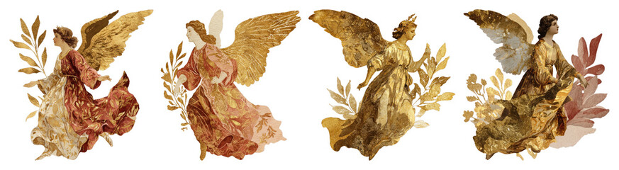 Obraz premium PNG Vintage angelic art collection, element set on transparent background