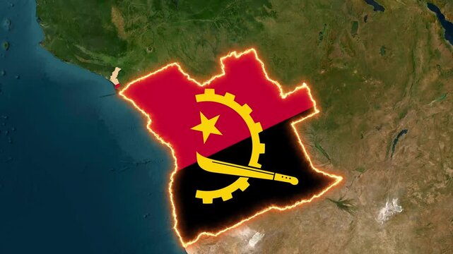 Animated Angola Border and Flag Reveal on Southern Africa Satellite Map