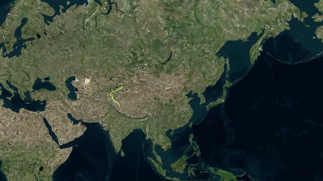China Map with National Flag Border Zoom In and Out Animation on Satellite Globe