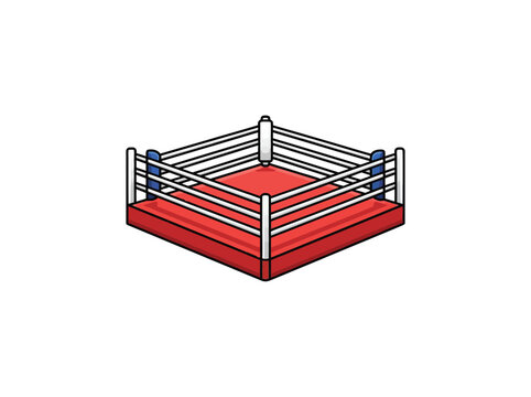 Square boxing ring with red canvas and corner pads vector illustration isolated