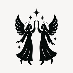 Obraz premium Silhouetted angels reaching stars.