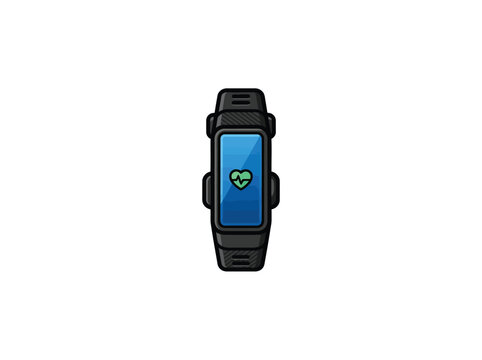 Black fitness tracker smart bracelet with heart rate monitor vector illustration isolated