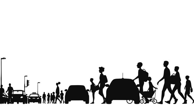 silhouette, vector, park, crowd, family, jogger, dog walker, people, black, white background, outdoor, recreation, walking, running, exercise, leisure, community, group, active lifestyle, nature, tree